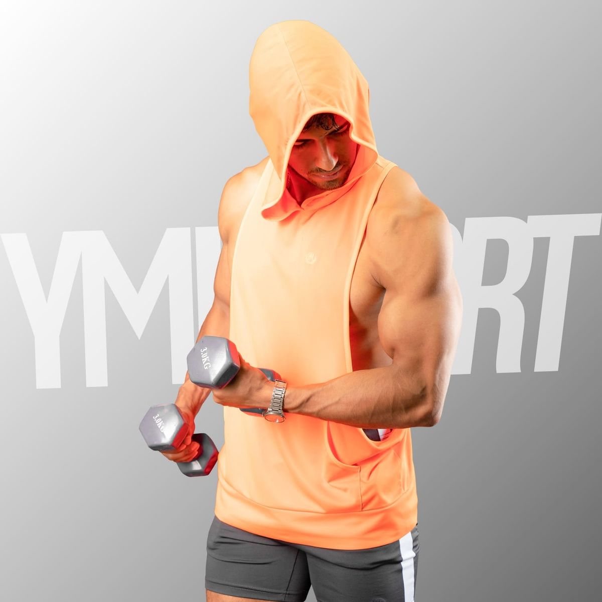 YML SPORT - Tank Top con Capucha Entrenamiento Hombre BVD GYM Anaranjado YML Sport