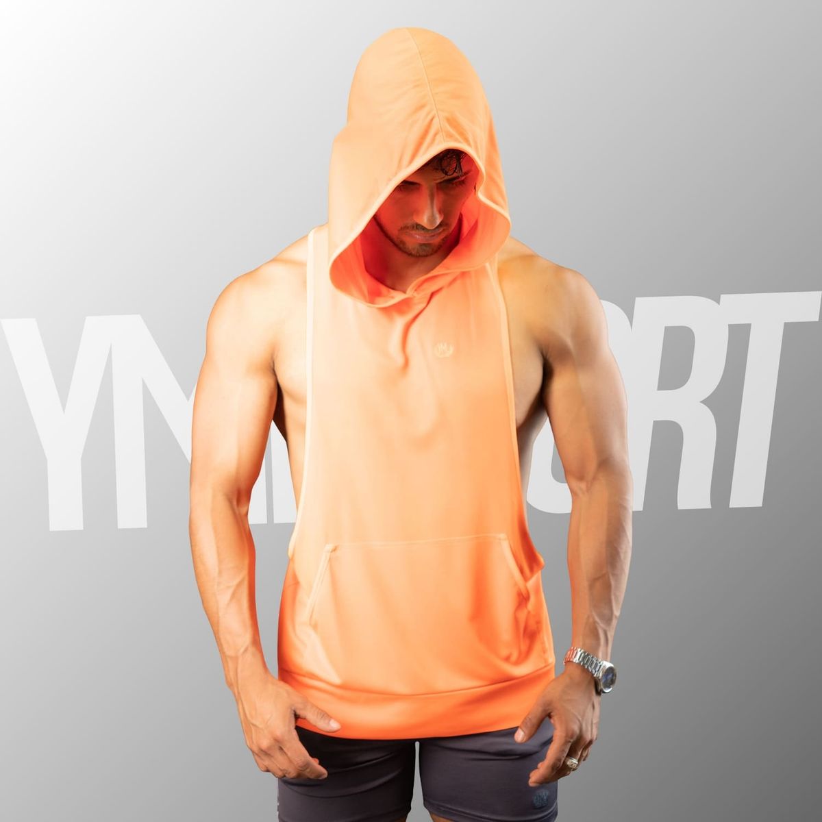 YML SPORT - Tank Top con Capucha Entrenamiento Hombre BVD GYM Anaranjado YML Sport
