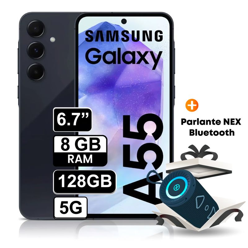 SAMSUNG - Celular libre Samsung Galaxy A55 128GB 8GB RAM 6,7 Pulg Negro + Parlante Nex
