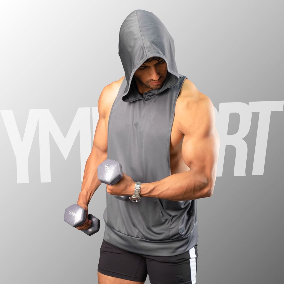 YML SPORT - Tank Top con Capucha Entrenamiento Hombre BVD GYM Plomo YML Sport