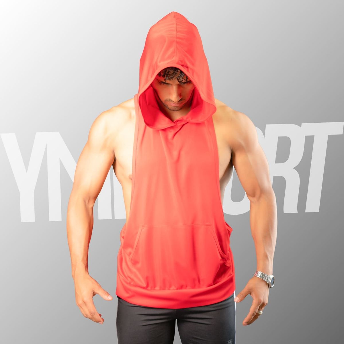 YML SPORT - Tank Top con Capucha Entrenamiento Hombre BVD GYM Rojo YML Sport