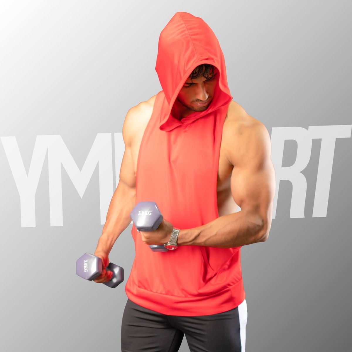 YML SPORT - Tank Top con Capucha Entrenamiento Hombre BVD GYM Rojo YML Sport