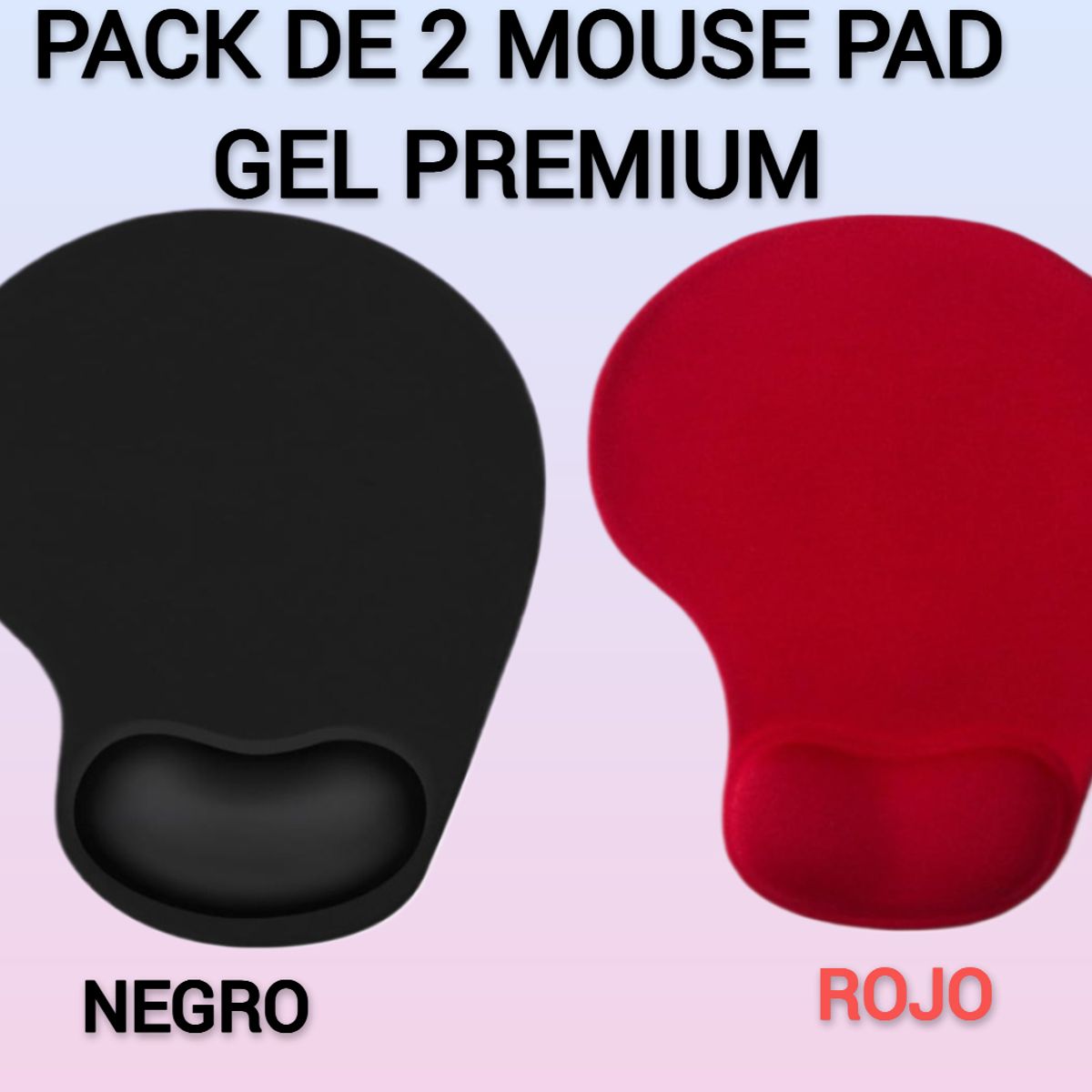 GENERICO - PACK DE 2 MOUSE PAD GEL PREMIUM ANTIDESLIZANTE ERGONÓMICA NEGRO Y ROJO