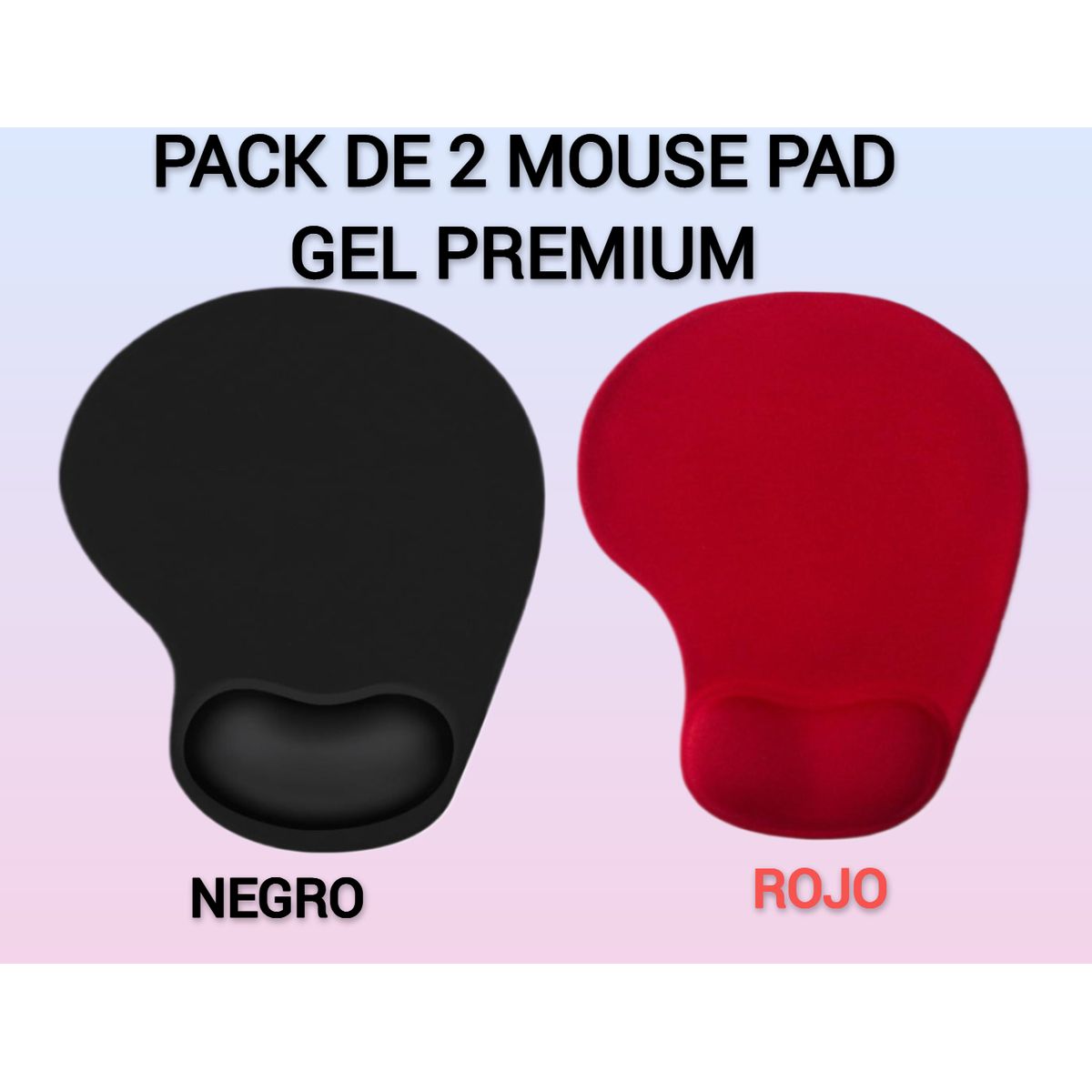 GENERICO - PACK DE 2 MOUSE PAD GEL PREMIUM ANTIDESLIZANTE ERGONÓMICA NEGRO Y ROJO