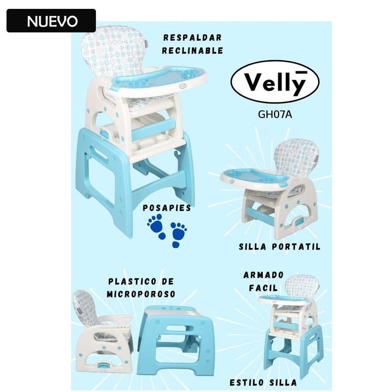 GENERICO - Silla carpeta para Bebe 3 en 1 Velly Celeste