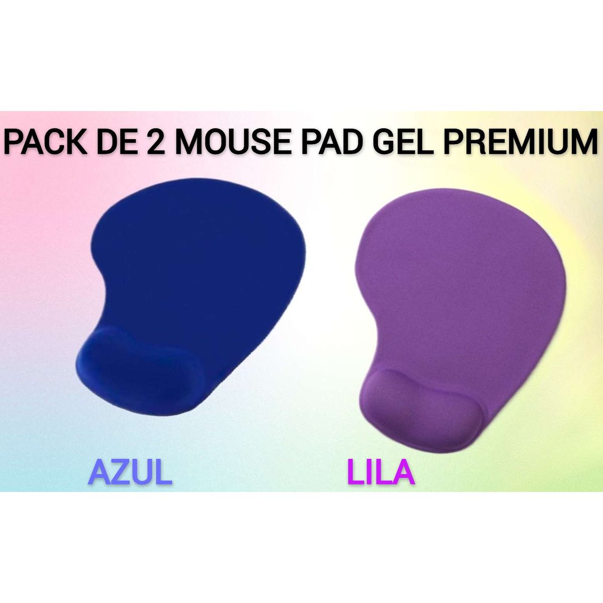 GENERICO - PACK DE 2 MOUSE PAD GEL PREMIUM ANTIDESLIZANTE ERGONÓMICA AZUL Y LILA