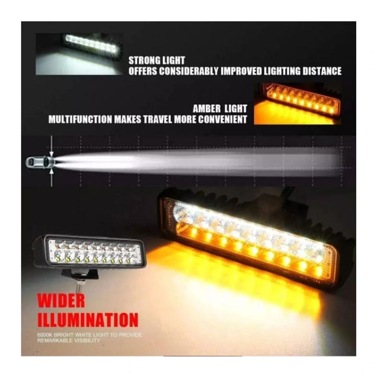 GENERICO - Barra 18 Led Lupa Blanco Ambar Fija 12-24v 17CM