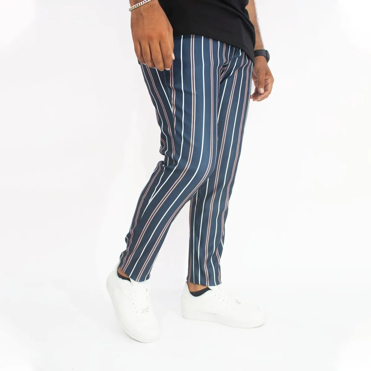 DM DEXMEN - Pantalón Dexmen Seda Rayas Azul