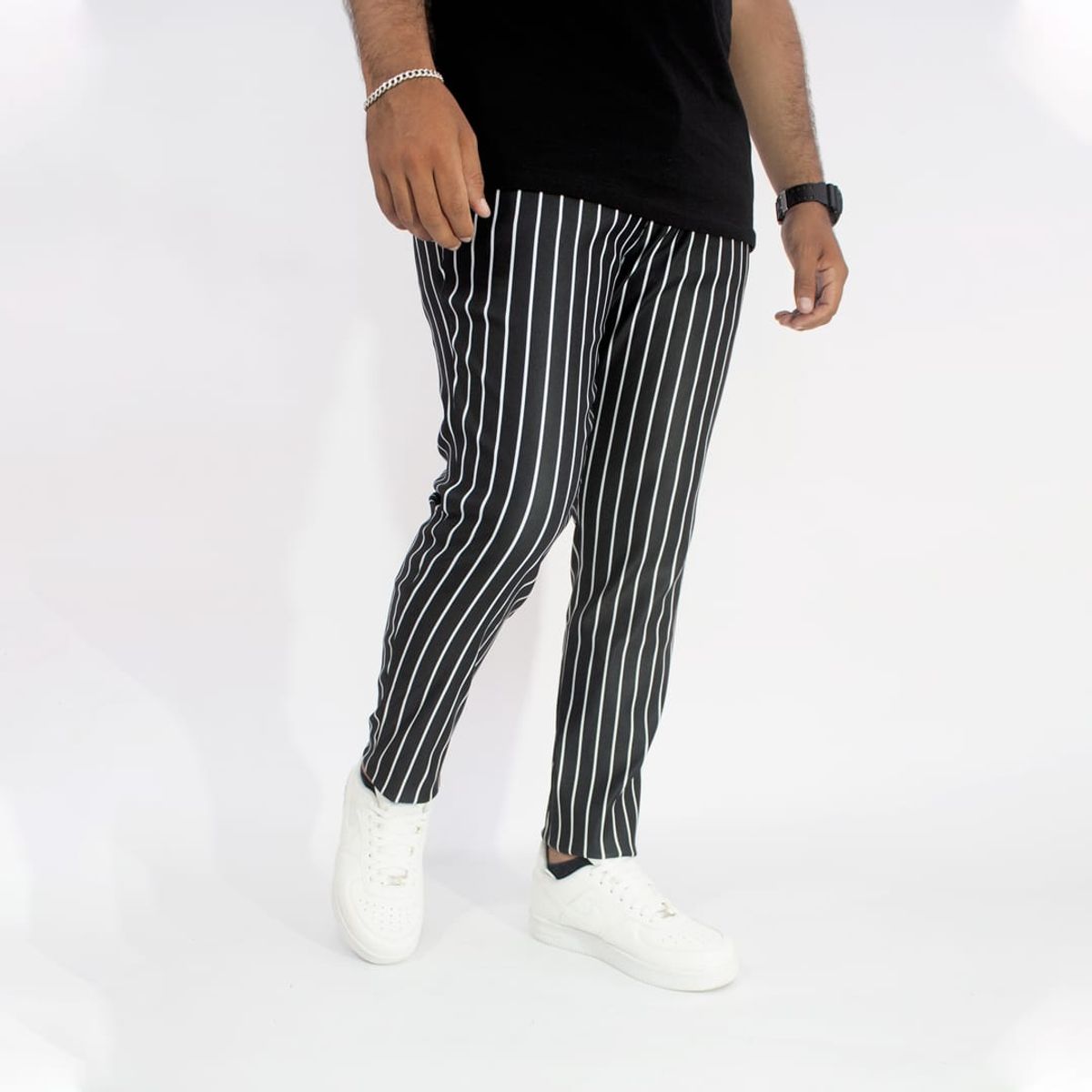 DM DEXMEN - Pantalón Dexmen Seda Rayas Negro