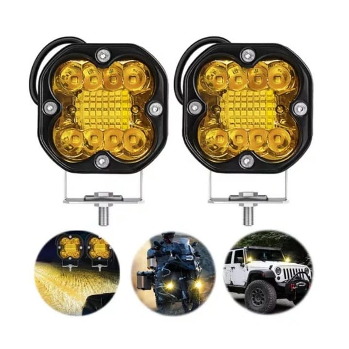 GENERICO - Faros Led cuadrado Lupa Auxiliares dual amarillo y blanco