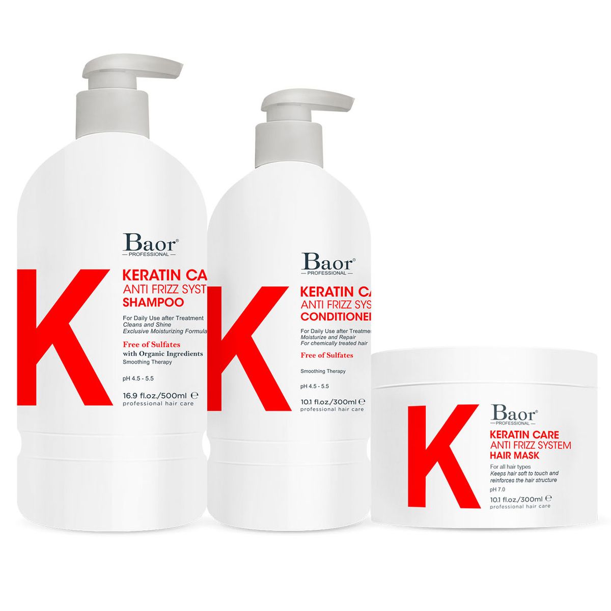 BAOR PROFESSIONAL - BAOR KERATIN CARE Shampoo 500 ml + Conditioner 300 ml + Mask 300 ml