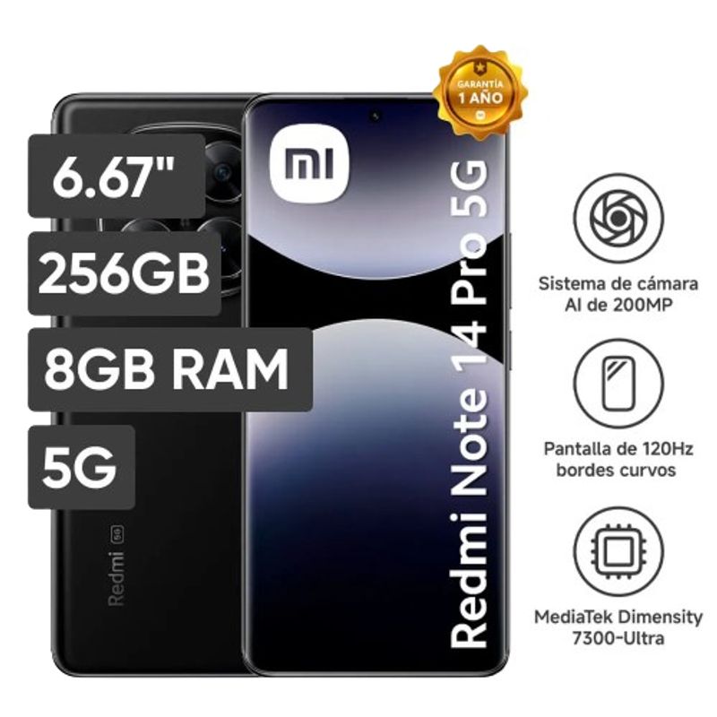 XIAOMI - Celular Xiaomi Redmi Note 14 Pro 5G 256GB ROM 8GB RAM - NEGRO