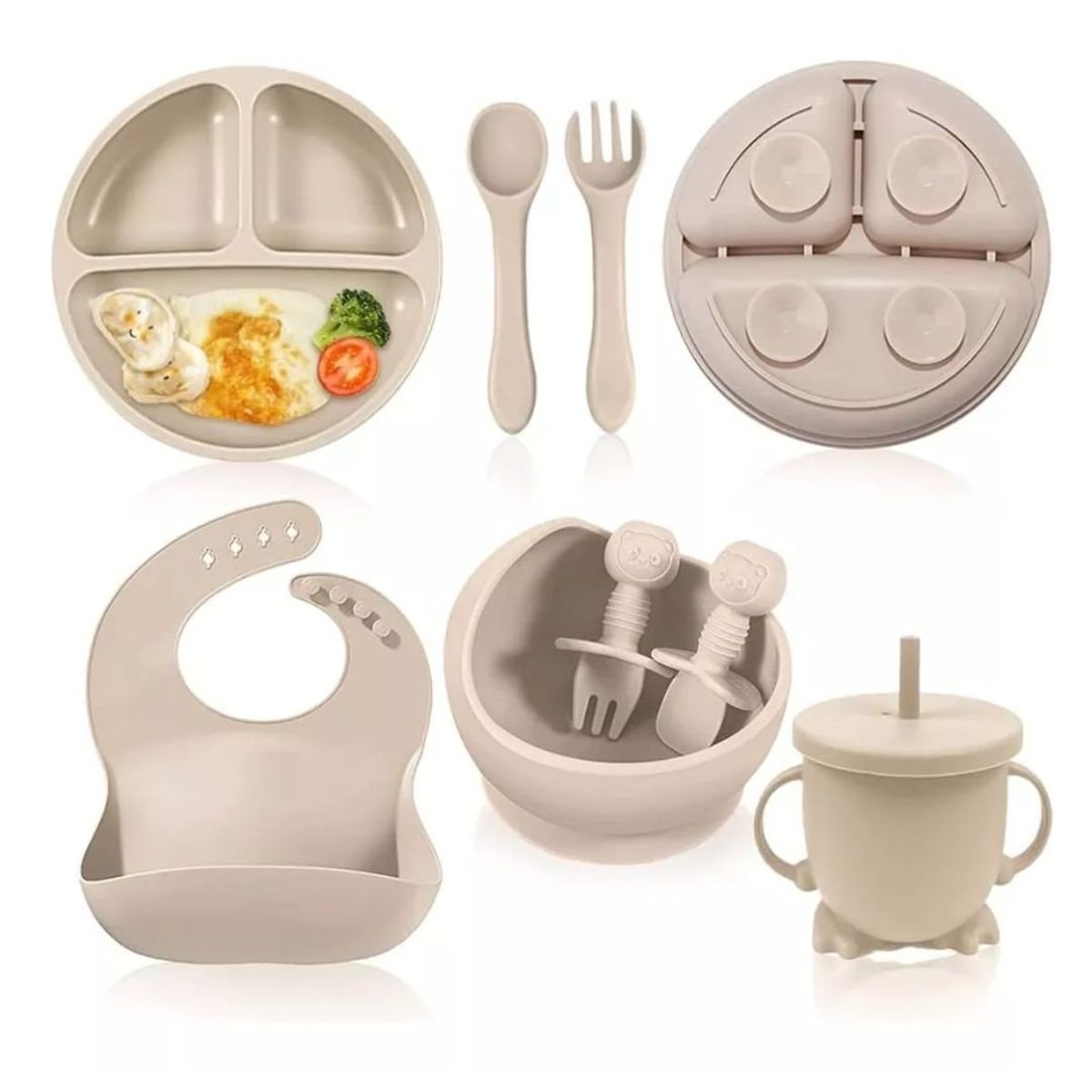 GENERICO - SET DE ALIMENTACIÓN CON CUCHARA SILICONA 6 PIEZAS GRIS