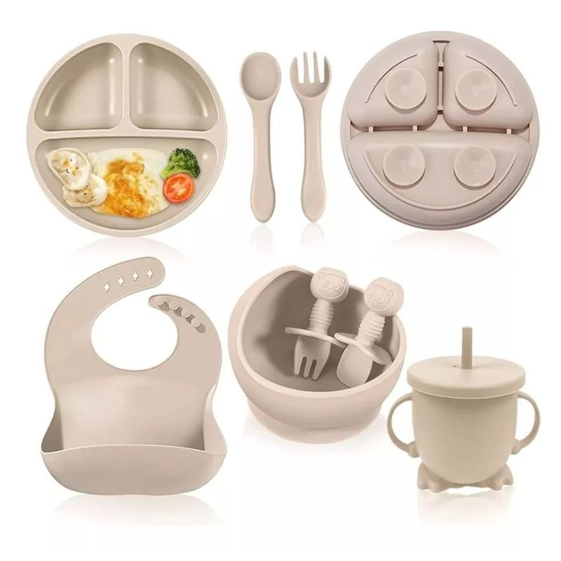 GENERICO - SET DE ALIMENTACIÓN CON CUCHARA SILICONA 6 PIEZAS GRIS