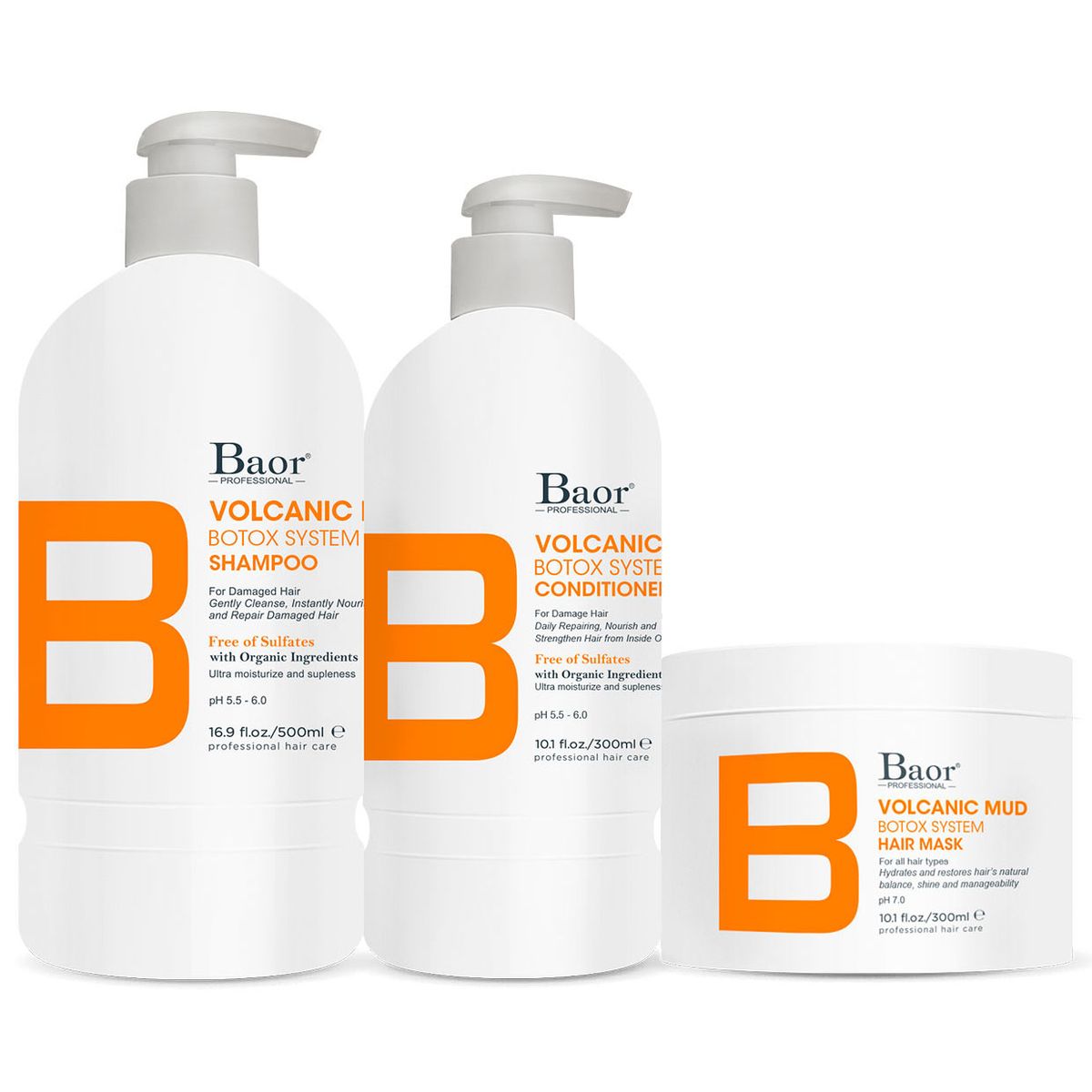 BAOR PROFESSIONAL - BAOR VOLCANIC MUD Shampoo 500 ml + Conditioner 300 ml + Mask 300 ml