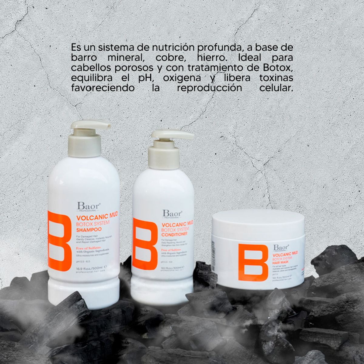 BAOR PROFESSIONAL - BAOR VOLCANIC MUD Shampoo 500 ml + Conditioner 300 ml + Mask 300 ml