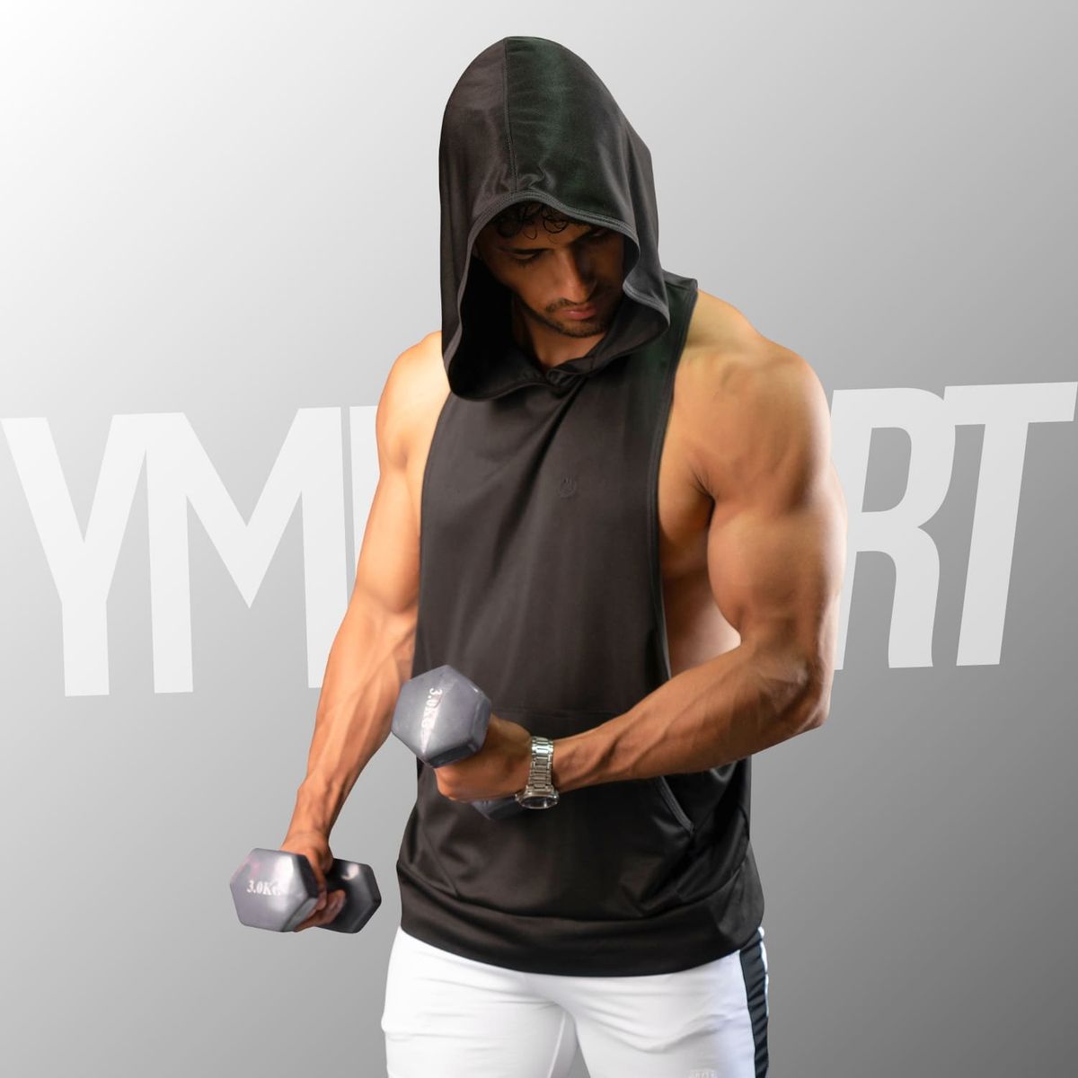 YML SPORT - Tank Top con Capucha Entrenamiento Hombre BVD GYM Negro YML Sport