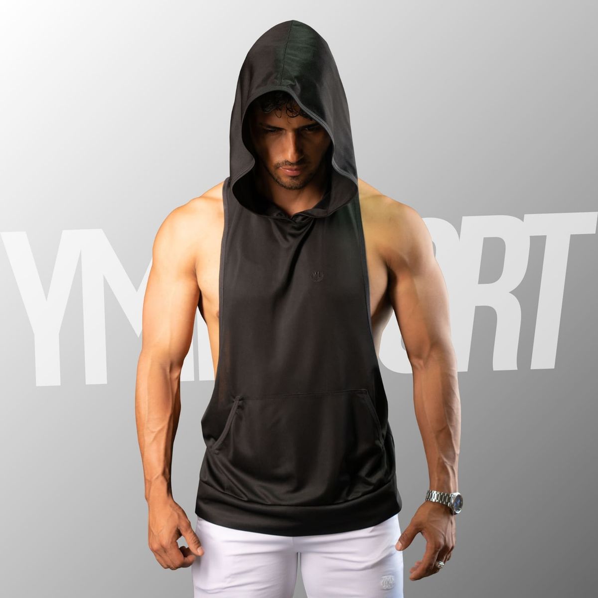 YML SPORT - Tank Top con Capucha Entrenamiento Hombre BVD GYM Negro YML Sport