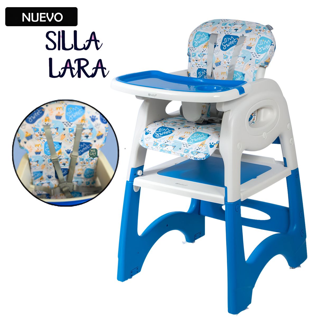 EBABY - Silla de Comer Carpeta para Bebe LARA Azul