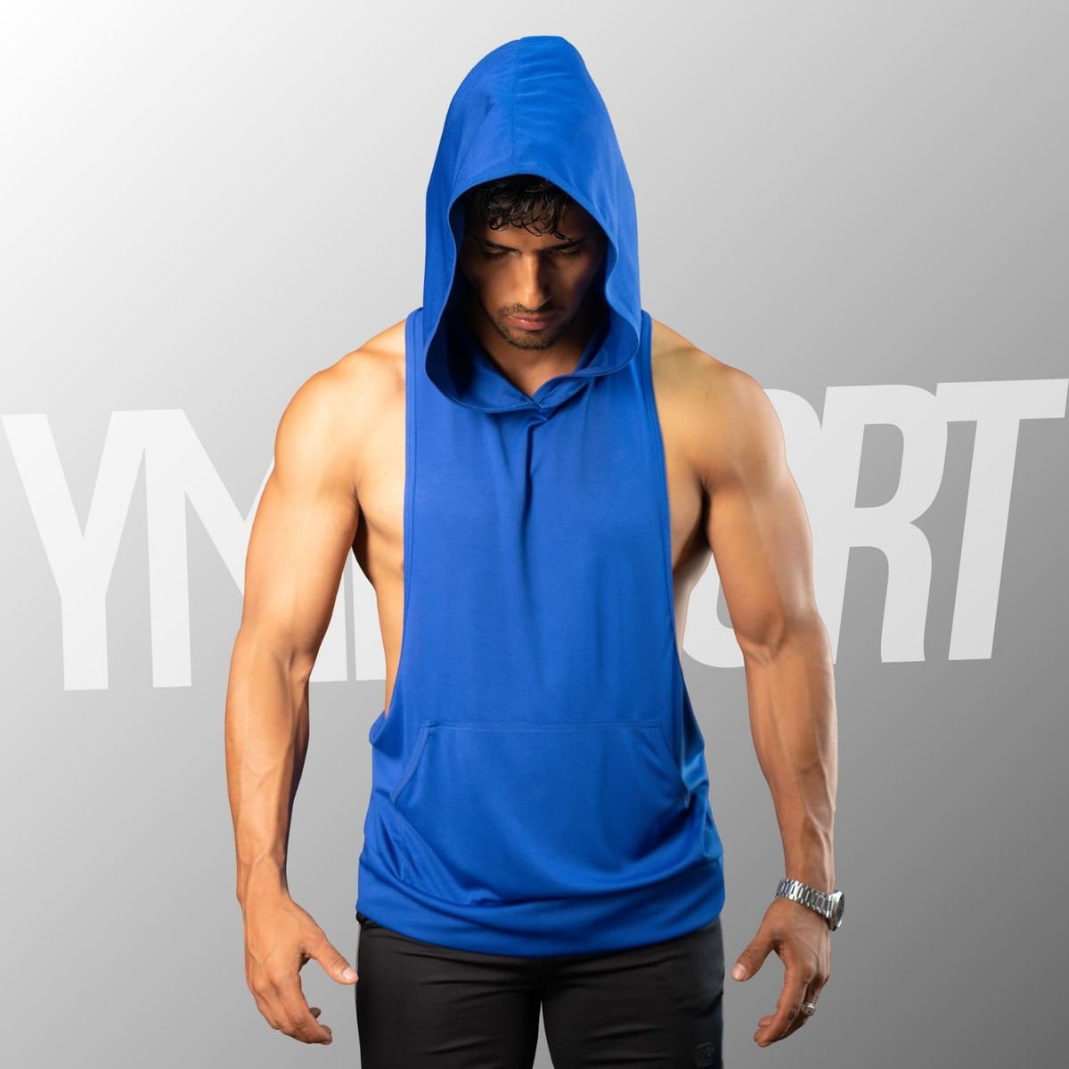 YML SPORT - Tank Top con Capucha Entrenamiento Hombre BVD GYM Azulino YML Sport