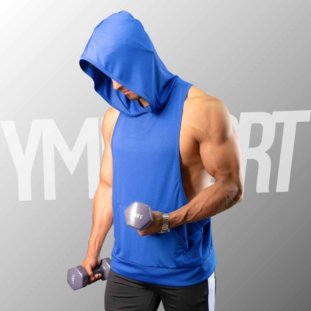 YML SPORT - Tank Top con Capucha Entrenamiento Hombre BVD GYM Azulino YML Sport