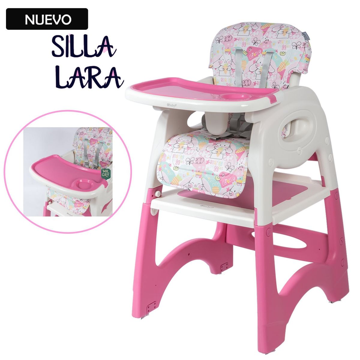 EBABY - Silla de Comer Carpeta para Bebe LARA Rosado