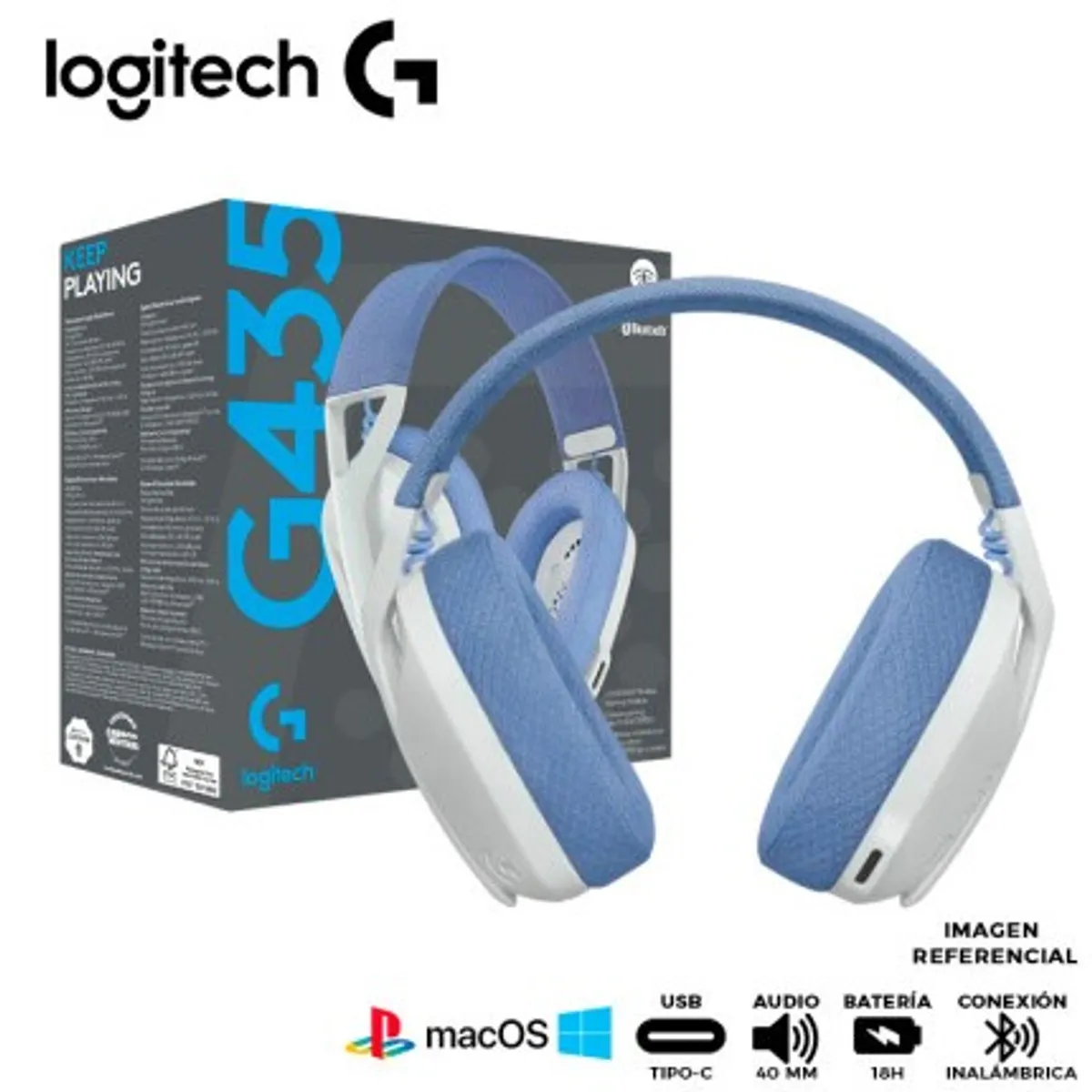 LOGITECH - Audifono Gamer Logitech G435 LightSpeed Bluetooth  blanco