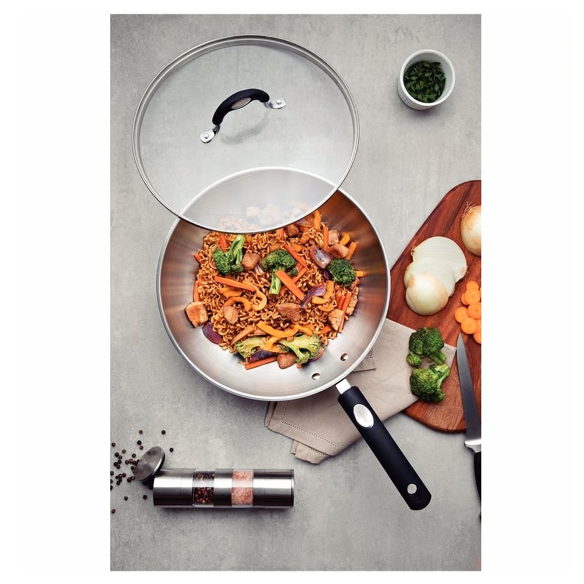 TRAMONTINA - SARTEN WOK TRAMONTINA CON TAPA DE 28 CM DE DIAMETRO 3.30 LT