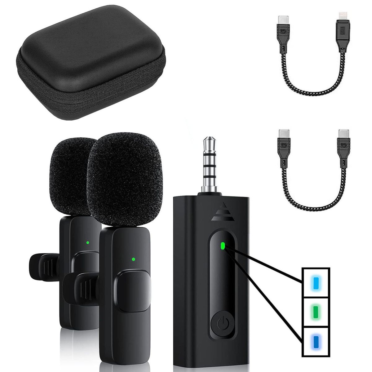 OEM - Micrófonos Dual K35 con Estuche para cámaras,  IOS, Tipo C y equipos