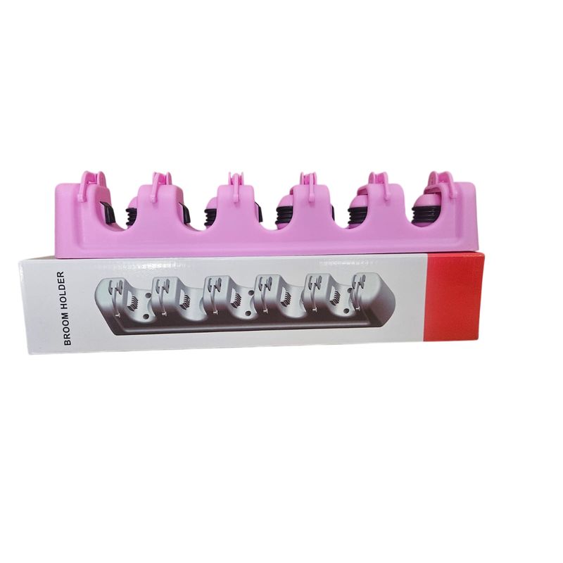 GENERICO - SOPORTE PARA ESCOBAS DE COCINA MONTAJE EN PARED ROSADO
