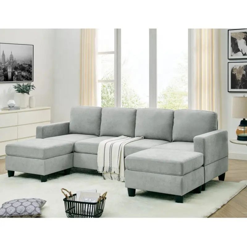 GENERICO - Sofa Argos Seccional 2 piezas y 2 puff - Color Griss Plata
