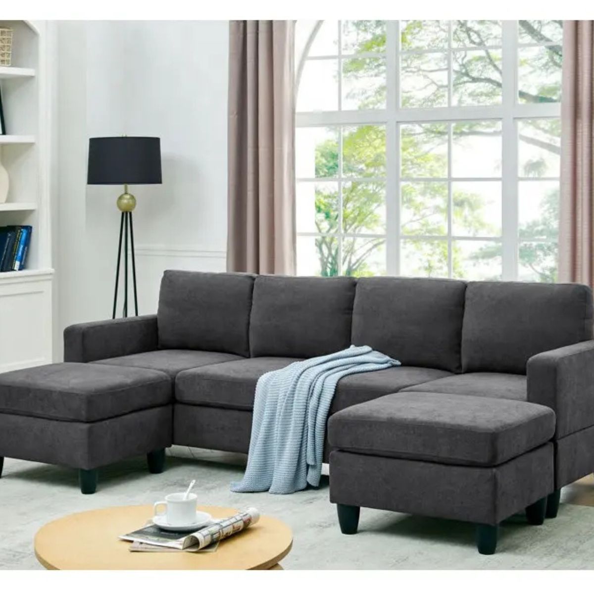 GENERICO - Sofa Argos Seccional 2 piezas y 2 puff - Color Plomo