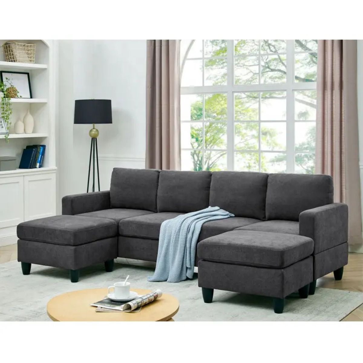 GENERICO - Sofa Argos Seccional 2 piezas y 2 puff - Color Plomo