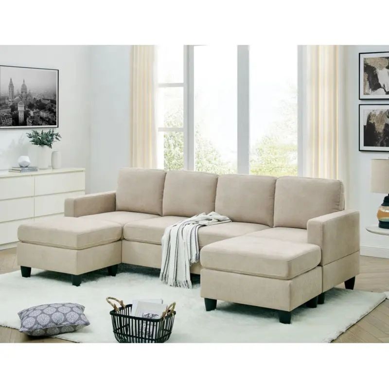 GENERICO - Sofa Argos Seccional 2 piezas y 2 puff - Color Beige