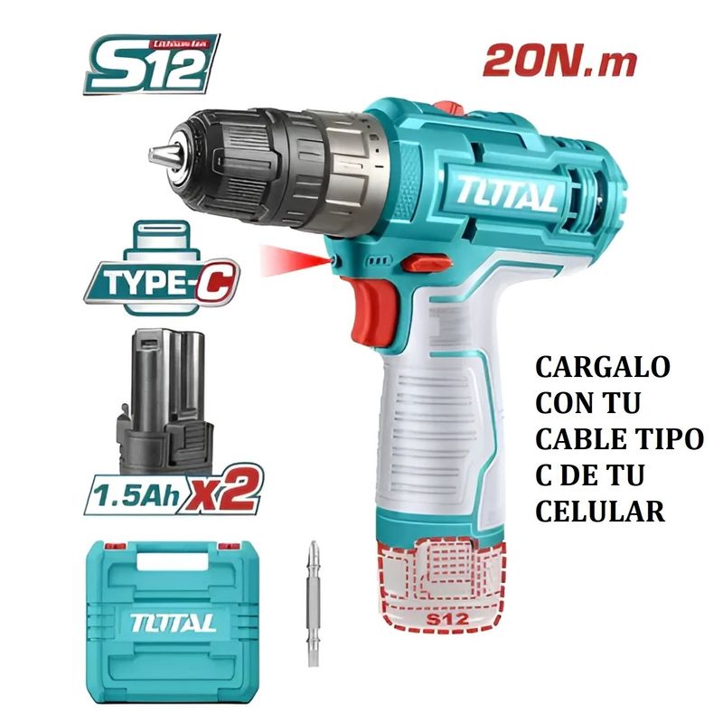 TOTAL TOOLS - Taladro 20nm 12v  0.8-10mm  - TDLI12202