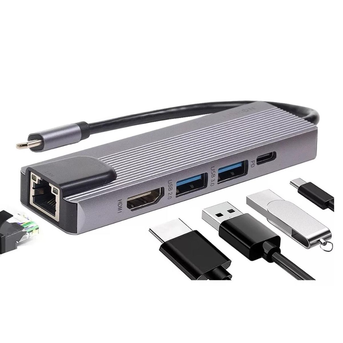 GENERICO - HUB RJ45 5 in 1 - Hub Adaptador Usb Tipo C 5 En 1 Linkon Rj45 Para Mac Windows