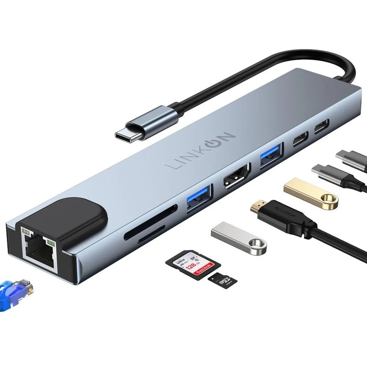 GENERICO - Hub Adaptador Usb Tipo C 8 En 1 Linkon Para Mac Macbook Windows