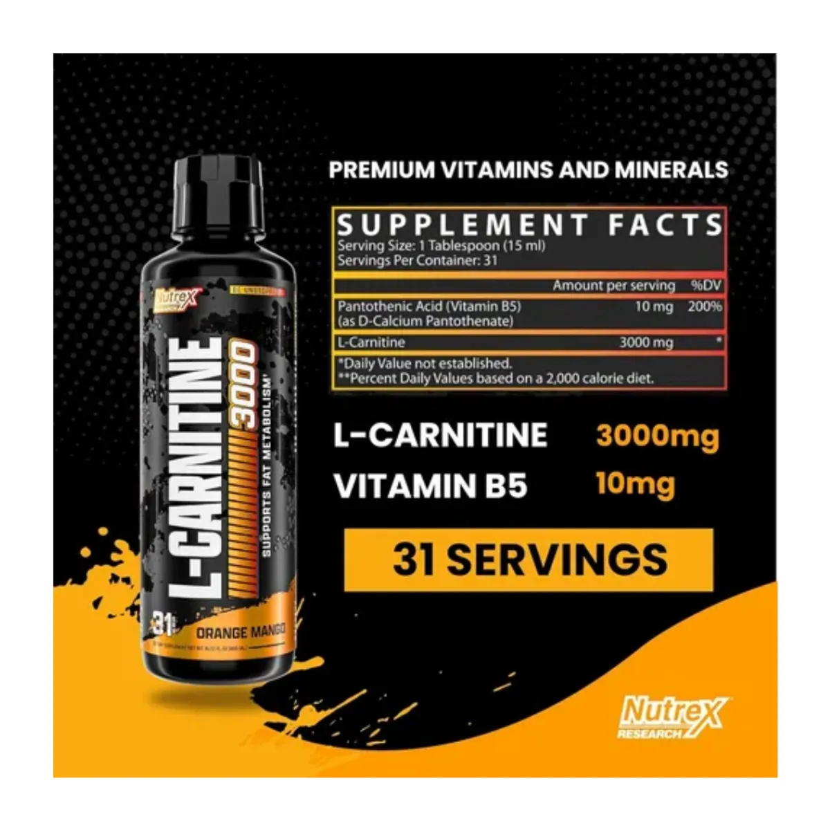 NUTREX RESEARCH - Carnitina L- Carnitine 3000 Liquido - Orange Mango