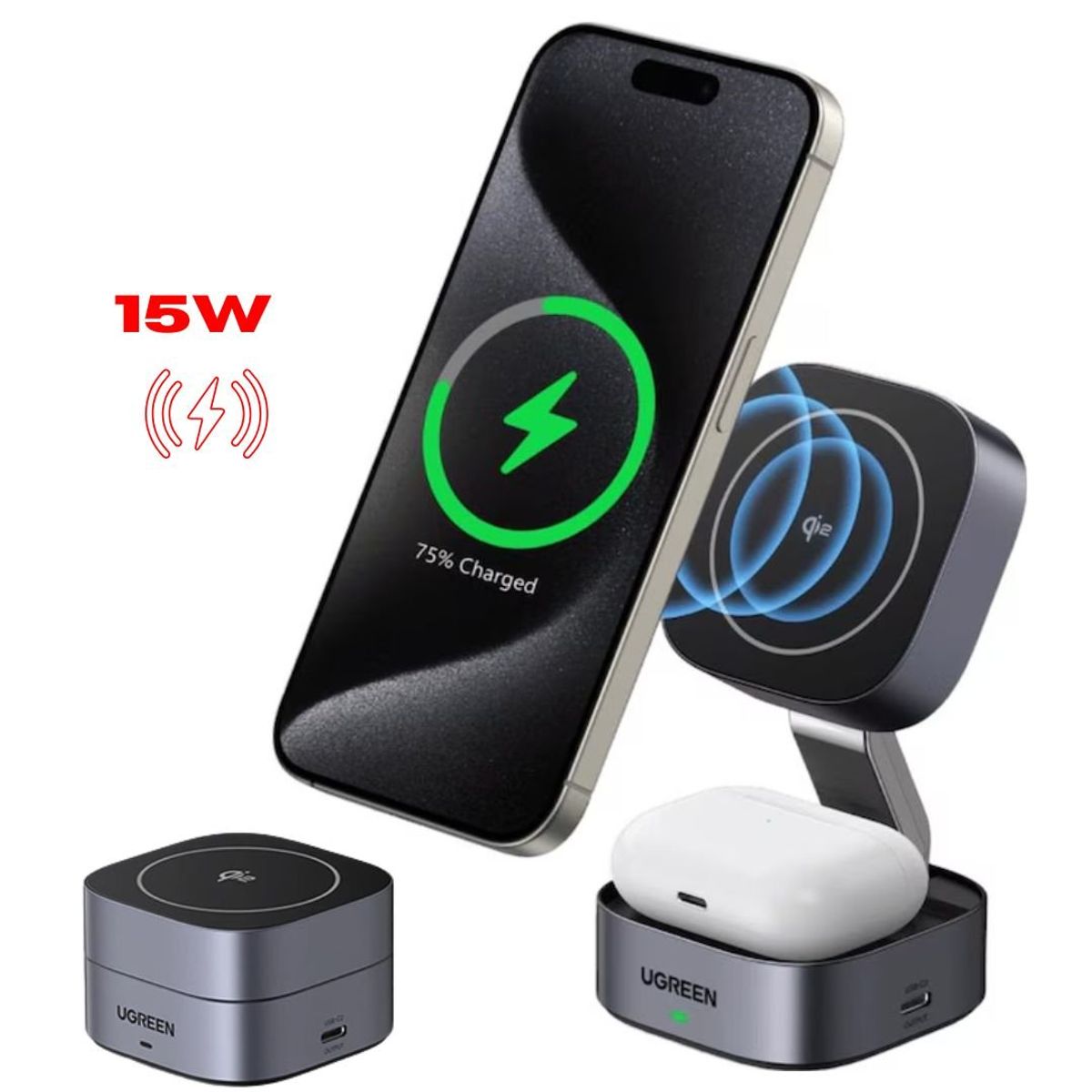 UGREEN - Cargador Inalambrico 15W Carga Rapida Magnetica UGREEN