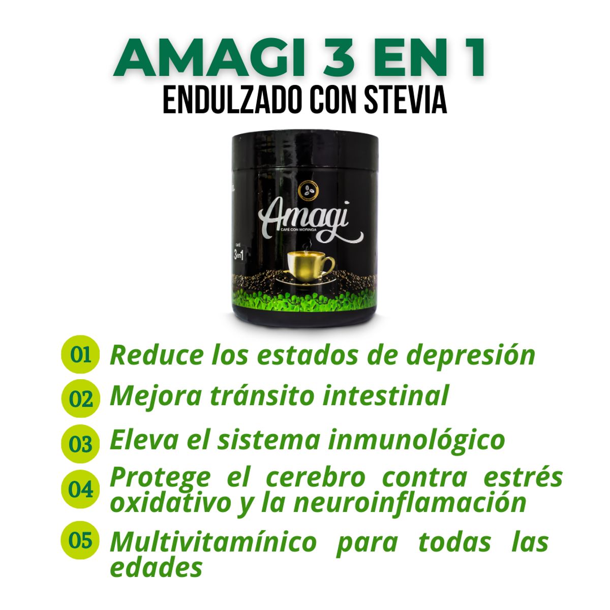 GENERICO - AMAGI 3 EN 1 CAFÉ CON MORINGA - MULTIVITAMINICO POTE