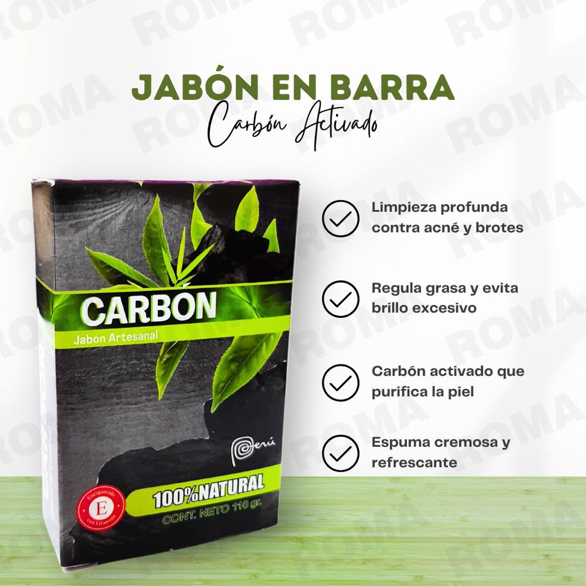 GENERICO - JABÓN EN BARRA DE CARBÓN ACTIVADO 110G
