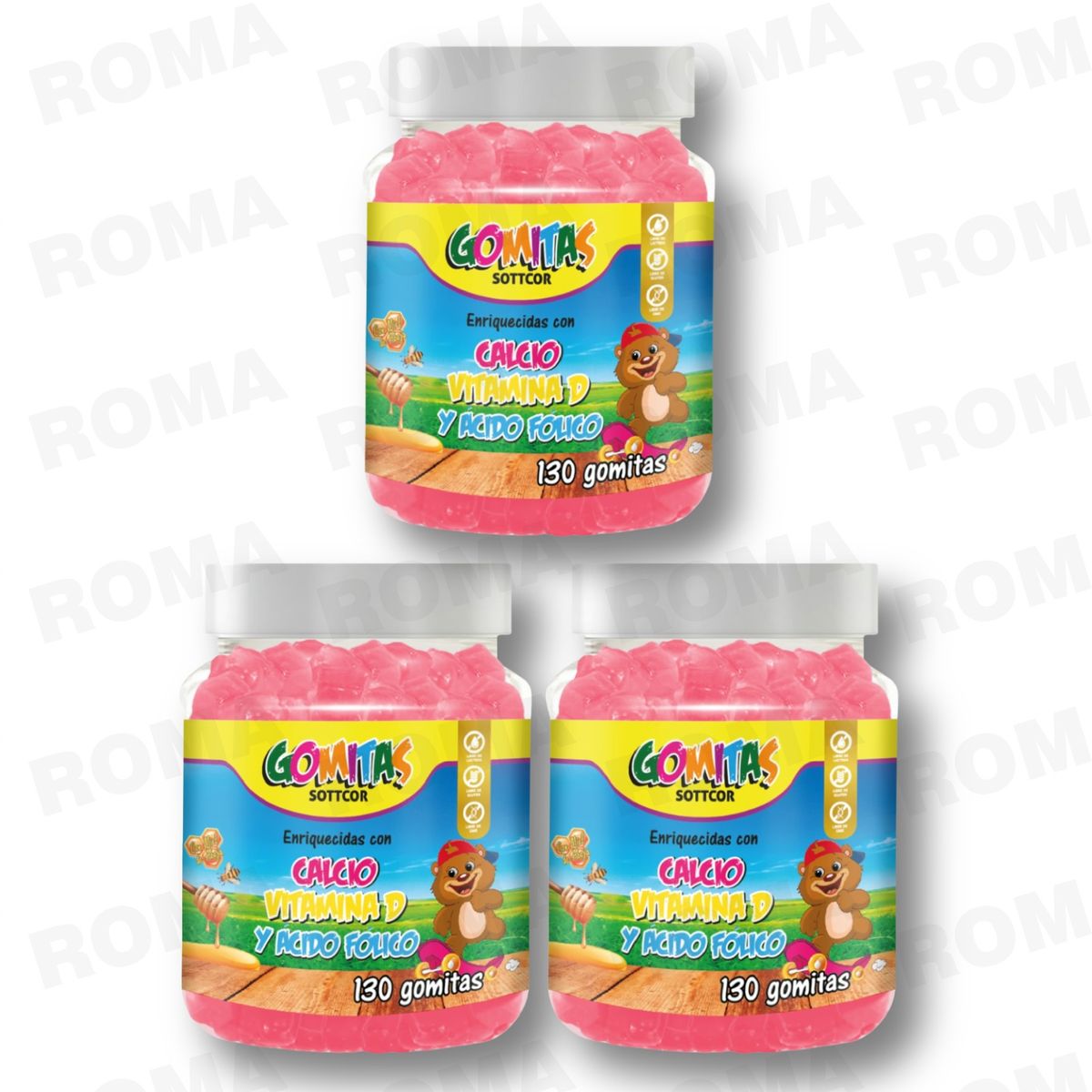 GENERICO - PACK 3 GOMITAS CALCIO NIÑOS 390 UND SOTTCOR LABS