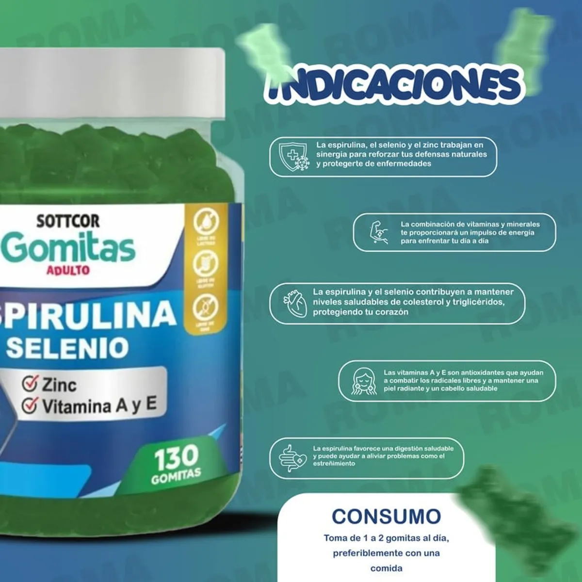 GENERICO - PACK 3 GOMITAS ESPIRULINA SELENIO 390 UND SOTTCOR LABS
