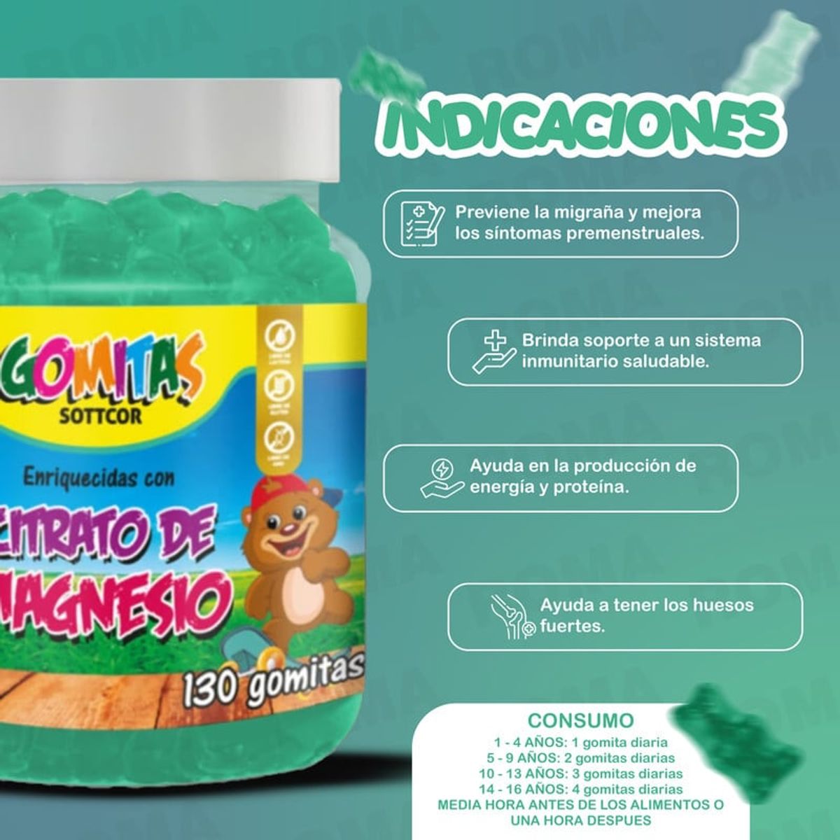 GENERICO - GOMITAS CITRATO DE MAGNESIO NIÑOS 130 UND SOTTCOR LABS