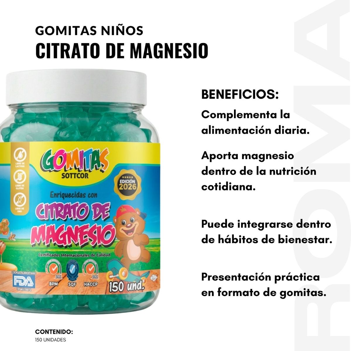 GENERICO - PACK 3 GOMITAS CITRATO DE MAGNESIO NIÑOS 450 GOMITAS SOTTCOR LAB