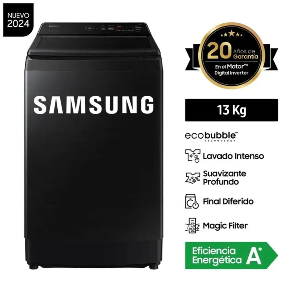 SAMSUNG - Lavadora SAMSUNG EcoBubble 13KG Negra WA13CG5441BVPE