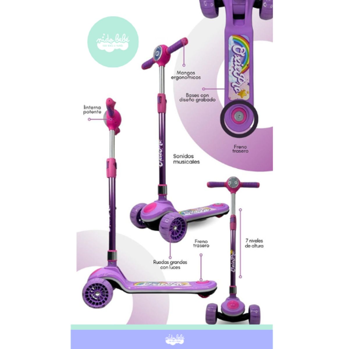 GENERICO - Scooter para niña con luces morado