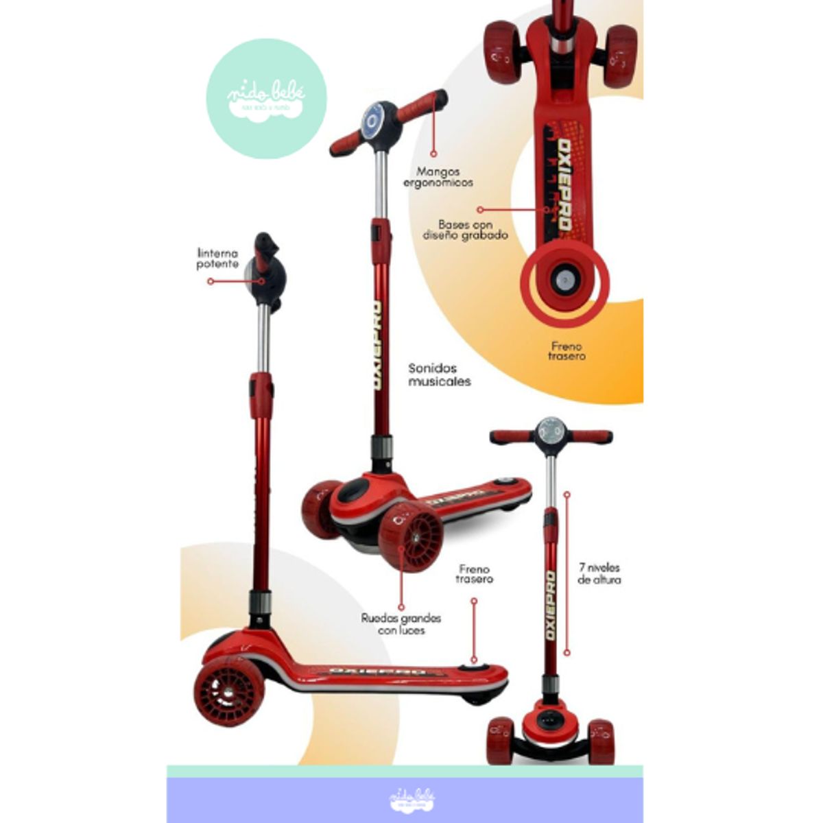 GENERICO - Scooter para niño con luces rojo