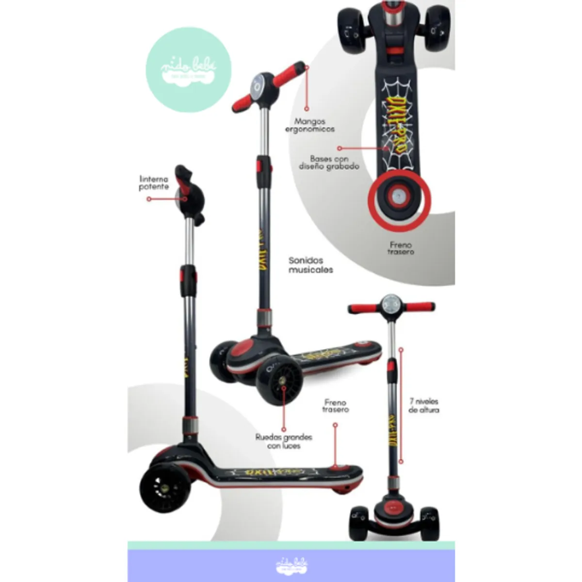 GENERICO - Scooter para niño con luces black