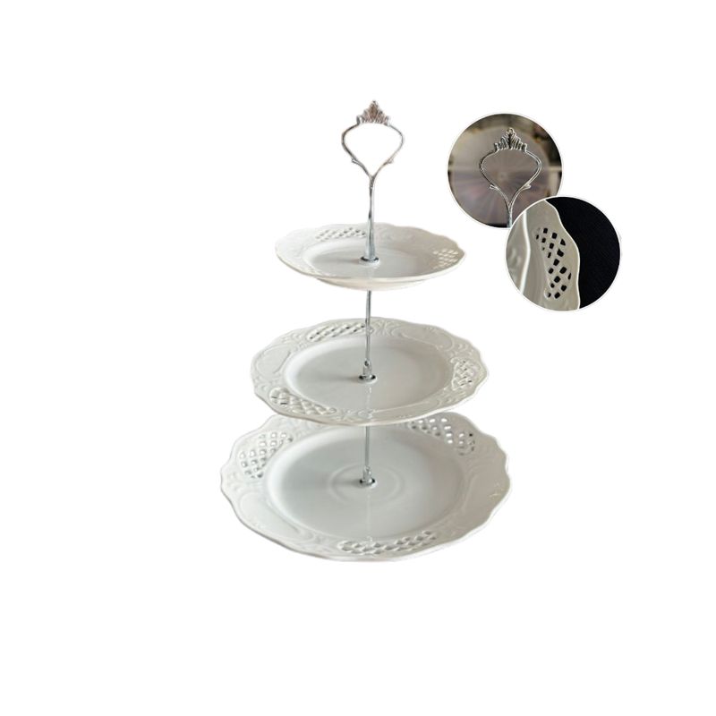 GENERICO - Portabocadito desmontable de loza  3 niveles Redondo Calado